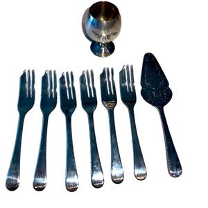 Sheffield Vintage England silver plated pastry forks, pie spatula and cup set